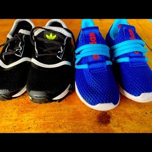2 toddler boys adidias sneakers size 6 barely worn!